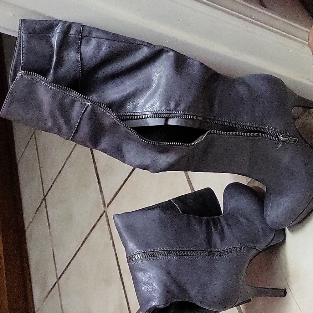 Gray heeled platform boots size 8